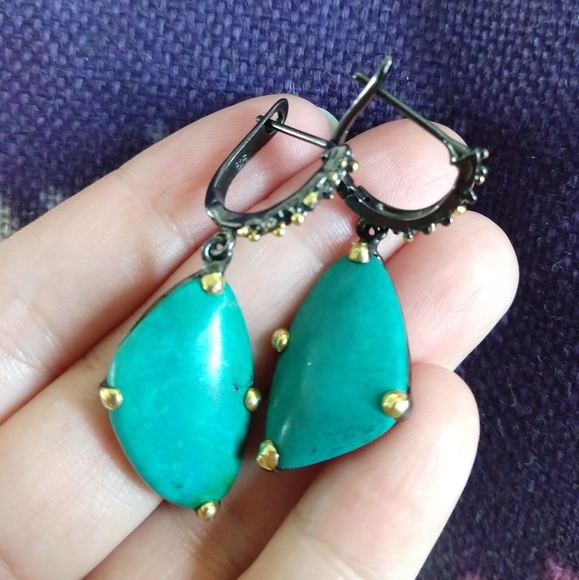 Turquoise sterling silver earrings - Picture 3 of 8